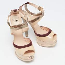 Pre Owned Fendi Multicolor Patent Leather and Suede Ankle Strap Sandals Size 37.5