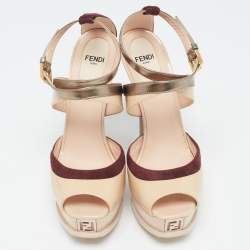 Pre Owned Fendi Multicolor Patent Leather and Suede Ankle Strap Sandals Size 37.5