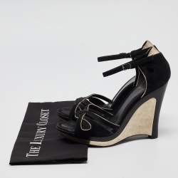 Fendi Black Suede Ankle Strap Wedge Sandals Size 38