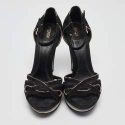 Fendi Black Suede Ankle Strap Wedge Sandals Size 38