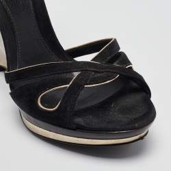 Fendi Black Suede Ankle Strap Wedge Sandals Size 38