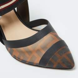 Fendi Black/Brown Zucca Mesh and Canvas Colibri Pumps Size 36