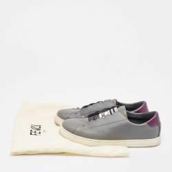 Pre Owned Fendi Grey Fabric and Leather Rockoko Slip On Sneakers Size 38