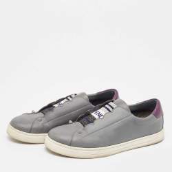 Pre Owned Fendi Grey Fabric and Leather Rockoko Slip On Sneakers Size 38