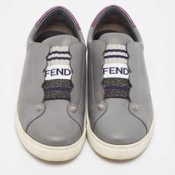 Pre Owned Fendi Grey Fabric and Leather Rockoko Slip On Sneakers Size 38