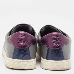 Pre Owned Fendi Grey Fabric and Leather Rockoko Slip On Sneakers Size 38