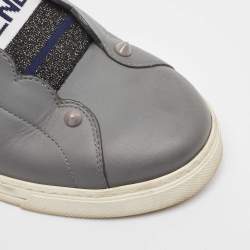 Pre Owned Fendi Grey Fabric and Leather Rockoko Slip On Sneakers Size 38