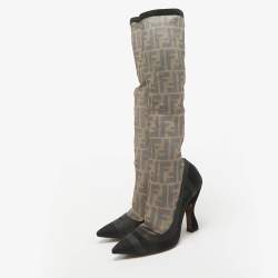 Fendi Black Mesh FF Colibri Mid Calf Boots Size 38