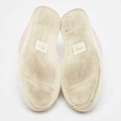 Pre Owned Fendi Pink Cotton Knit and Leather Slip On Sneakers Size 38