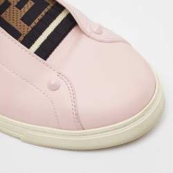Pre Owned Fendi Pink Cotton Knit and Leather Slip On Sneakers Size 38