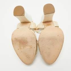 Pre Owned Fendi Cream Patent Leather T-Bar Ankle Strap Sandals Size 36