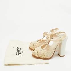 Pre Owned Fendi Cream Patent Leather T-Bar Ankle Strap Sandals Size 36