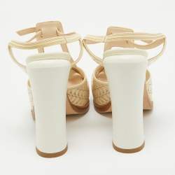 Pre Owned Fendi Cream Patent Leather T-Bar Ankle Strap Sandals Size 36