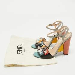 Pre Owned Fendi Black/Grey Leather and Embossed Lizard Fantasia Sandals Size 35