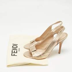Pre Owned Fendi Gold Pleated Leather Slingback Sandals Size 39