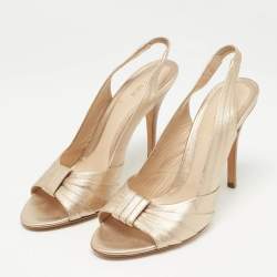Pre Owned Fendi Gold Pleated Leather Slingback Sandals Size 39