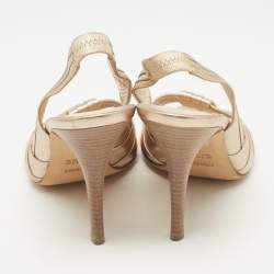 Pre Owned Fendi Gold Pleated Leather Slingback Sandals Size 39