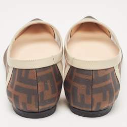 مملوكة مسبقًا Fendi Brown/Beige Zucca Mesh and Leather Colibri Ballet Flats Size 39