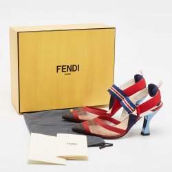 Fendi Multicolor Zucca Mesh and Canvas Colibri Slingback Pumps Size 38.5