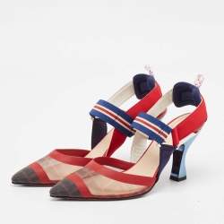 Fendi Multicolor Zucca Mesh and Canvas Colibri Slingback Pumps Size 38.5