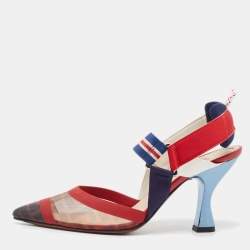 Fendi Multicolor Zucca Mesh and Canvas Colibri Slingback Pumps Size 38.5