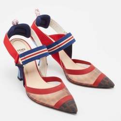 Fendi Multicolor Zucca Mesh and Canvas Colibri Slingback Pumps Size 38.5