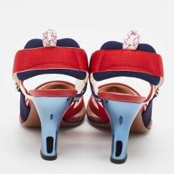 Fendi Multicolor Zucca Mesh and Canvas Colibri Slingback Pumps Size 38.5