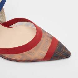 Fendi Multicolor Zucca Mesh and Canvas Colibri Slingback Pumps Size 38.5