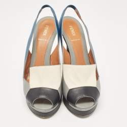 Fendi Multicolor Leather Platform Slingback Sandals Size 39