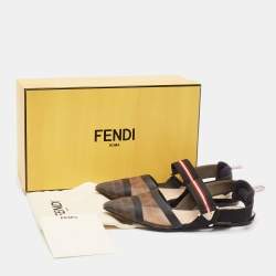 Fendi Brown/Black Zucca Mesh and Canvas Colibri Slingback Flat Sandals Size 36