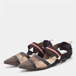 Fendi Brown/Black Zucca Mesh and Canvas Colibri Slingback Flat Sandals Size 36
