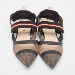 Fendi Brown/Black Zucca Mesh and Canvas Colibri Slingback Flat Sandals Size 36