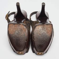 Pre Owned Fendi Brown Zucca Canvas Fendista Slingback Pumps Size 39