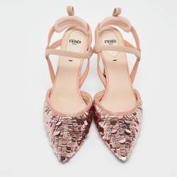 Pre Owned Fendi Pink Sequins and Leather Colibri Pumps Size 38.5