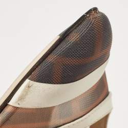 Fendi Brown/White Zucca Mesh and Leather Colibri Pumps Size 35