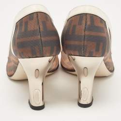 Fendi Brown/White Zucca Mesh and Leather Colibri Pumps Size 35