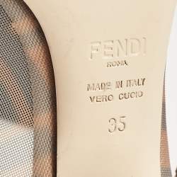 Fendi Brown/White Zucca Mesh and Leather Colibri Pumps Size 35