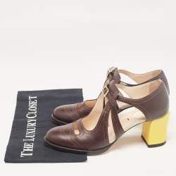Pre Owned Fendi Brown Leather Mary Jane Pumps Size 37.5