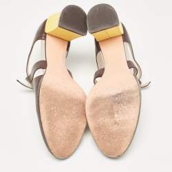 Pre Owned Fendi Brown Leather Mary Jane Pumps Size 37.5