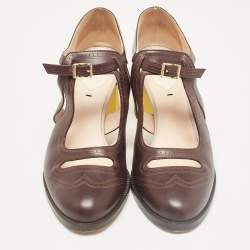Pre Owned Fendi Brown Leather Mary Jane Pumps Size 37.5