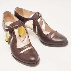 Pre Owned Fendi Brown Leather Mary Jane Pumps Size 37.5