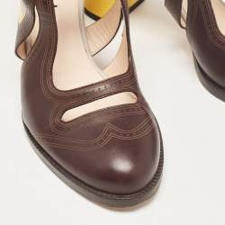 Pre Owned Fendi Brown Leather Mary Jane Pumps Size 37.5