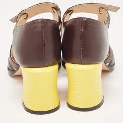 Pre Owned Fendi Brown Leather Mary Jane Pumps Size 37.5