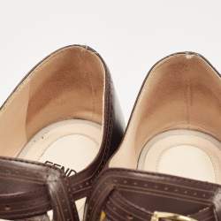Pre Owned Fendi Brown Leather Mary Jane Pumps Size 37.5