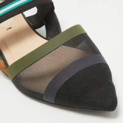 Fendi Multicolor Mesh and Canvas Colibri Flat Sandals Size 38