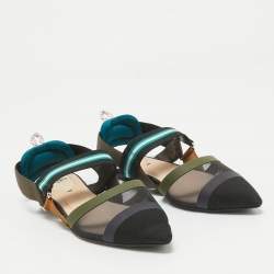 Fendi Multicolor Mesh and Canvas Colibri Flat Sandals Size 38