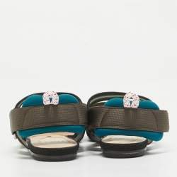 Fendi Multicolor Mesh and Canvas Colibri Flat Sandals Size 38