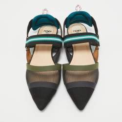 Fendi Multicolor Mesh and Canvas Colibri Flat Sandals Size 38