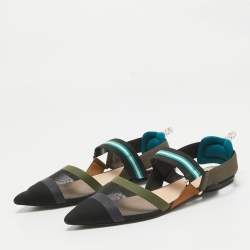 Fendi Multicolor Mesh and Canvas Colibri Flat Sandals Size 38