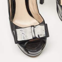 Fendi Black Patent Leather Bow Peep Toe Platform Pumps Size 38